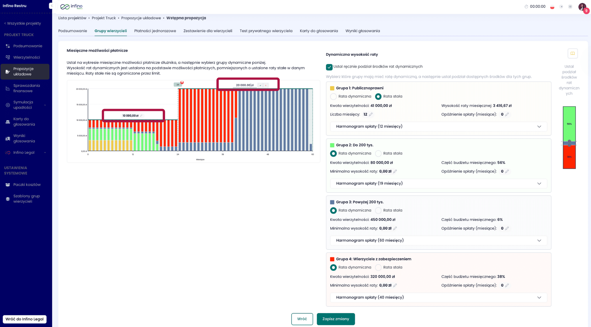 Edycja dynamicznych rat w Infino Restru – definiowanie zmiennych możliwości płatniczych na wykresie (dodawanie punktu podziału).